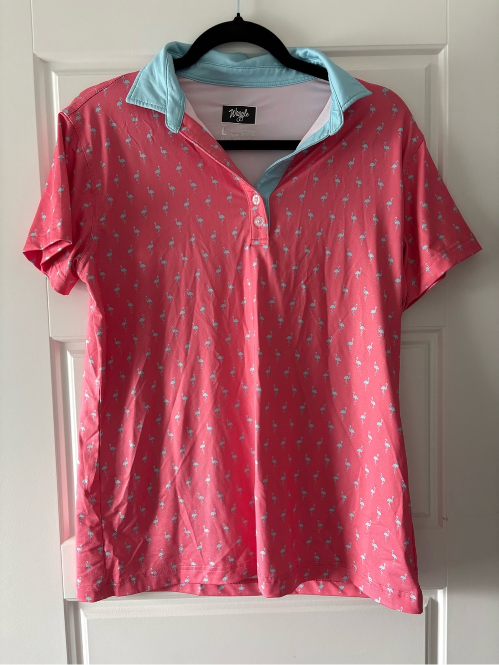 Waggle Golf Coral Pink Short Sleeve Polo Top with Mint Collar